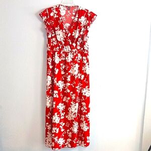SHEIN Red and White Floral Dress
